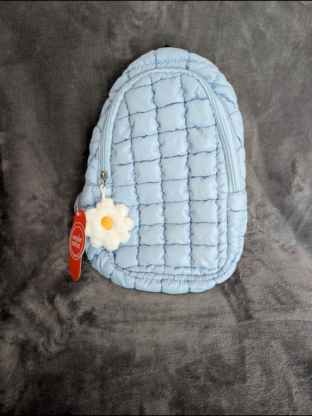 Adorable Wonder Nation Puffer Sling Bag Daisy Light Blue Hot Pink W Fun Charm - Picture 3 of 15
